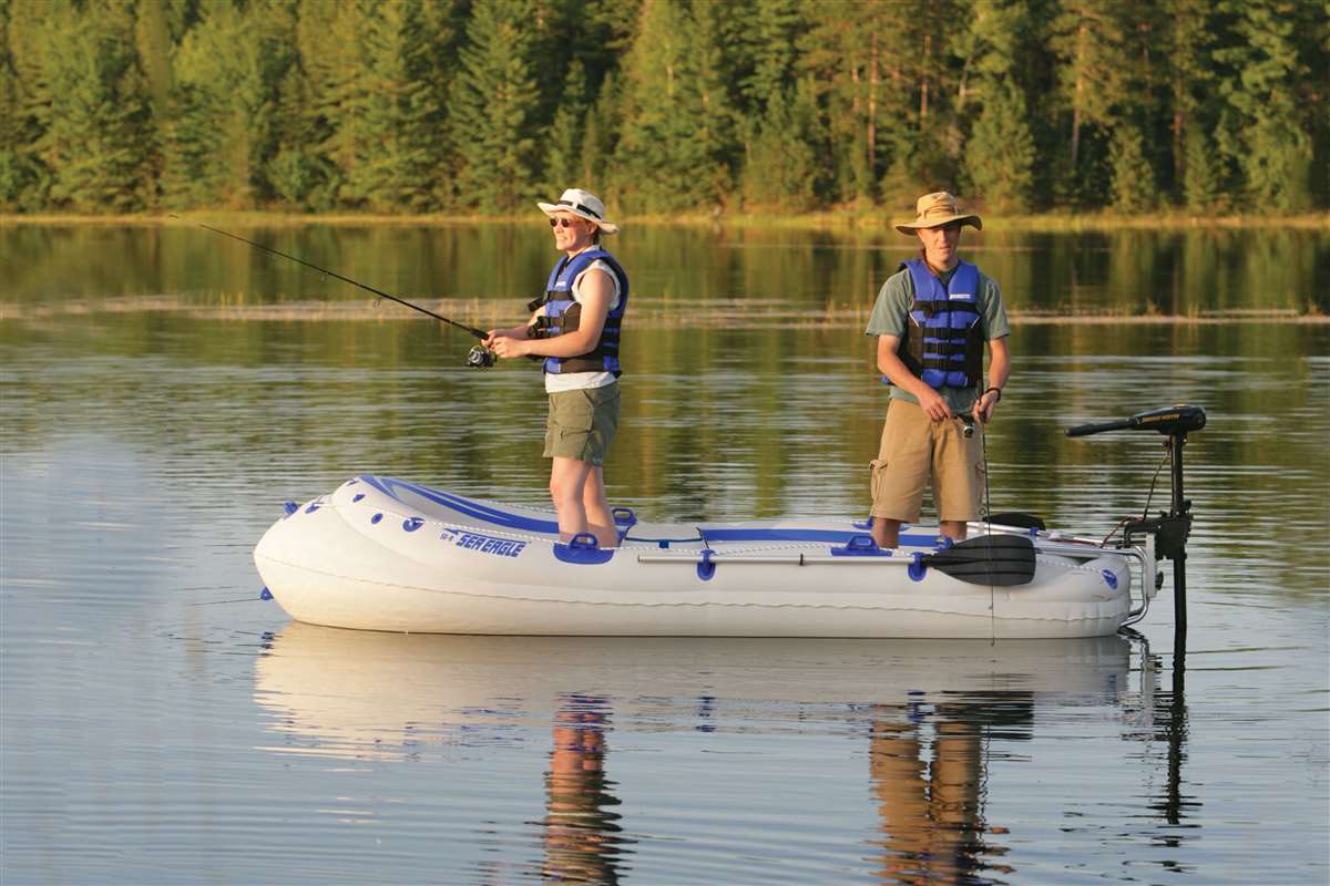 Search one person fishing boat with trolling motor